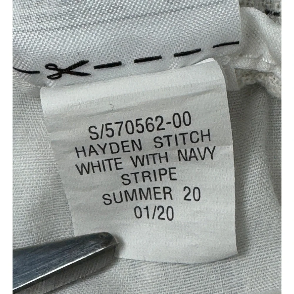 Banana Republic Hayden Stitch Pants 14 White Navy Blue Striped Linen Blend